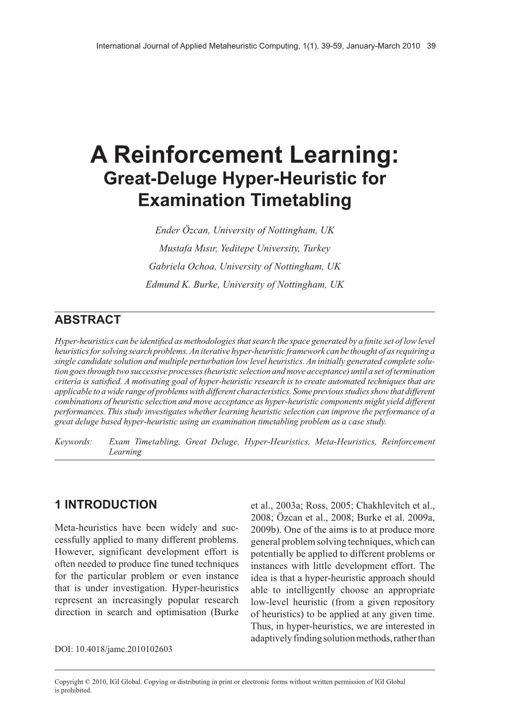 A Reinforcement Learning: Great-Deluge Hyper-Heuristic for Examination Timetabling