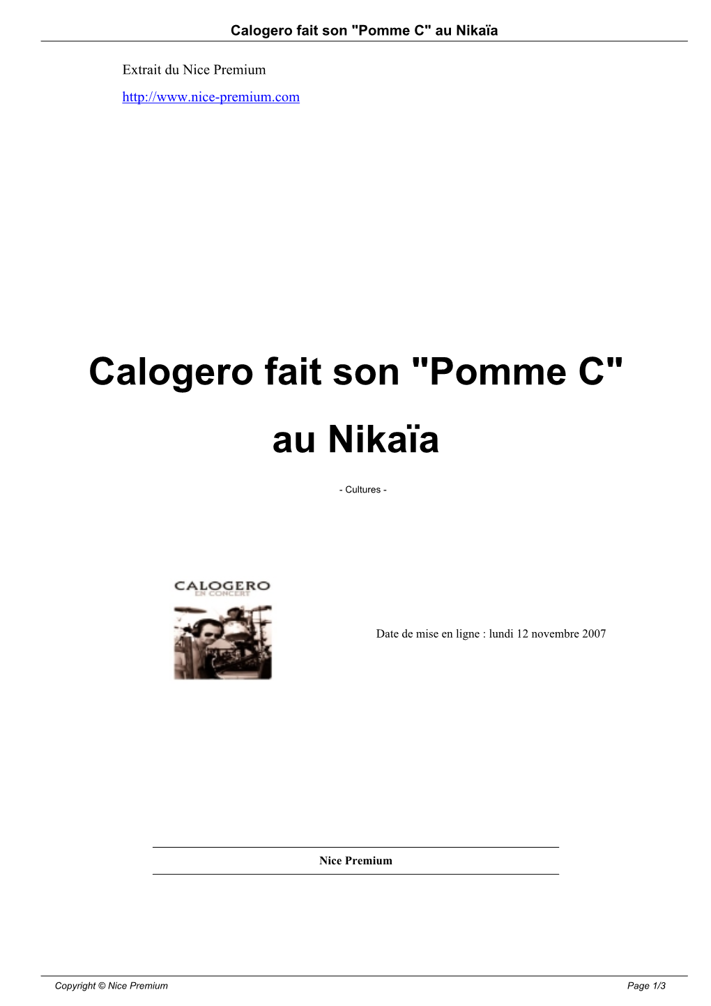 Calogero Fait Son "Pomme C" Au Nikaïa
