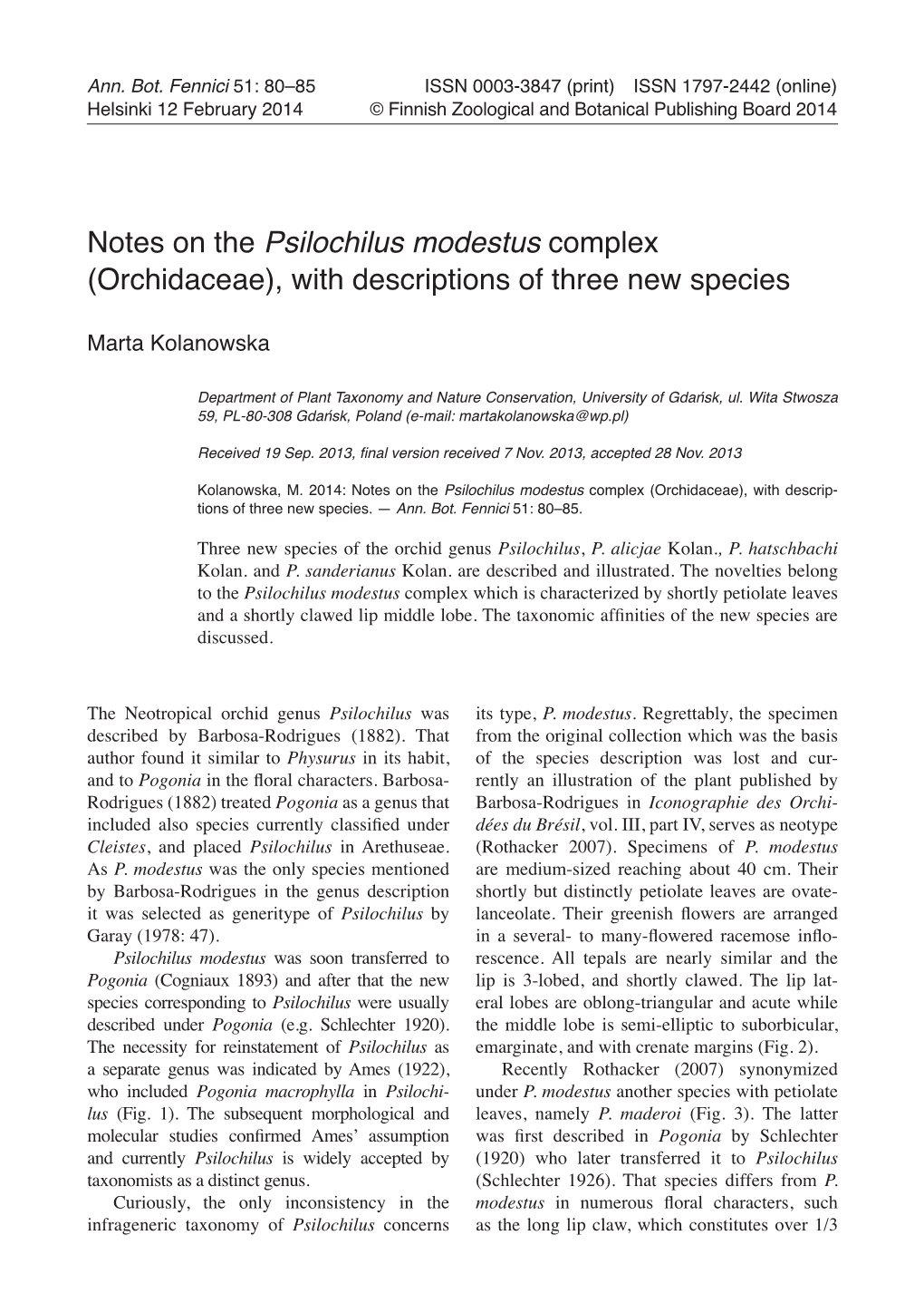 Notes on the Psilochilus Modestus Complex (Orchidaceae), with Descriptions of Three New Species