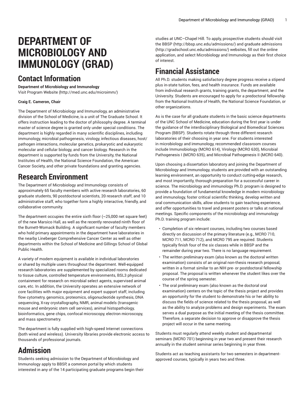 Department of Microbiology and Immunology (GRAD) 1