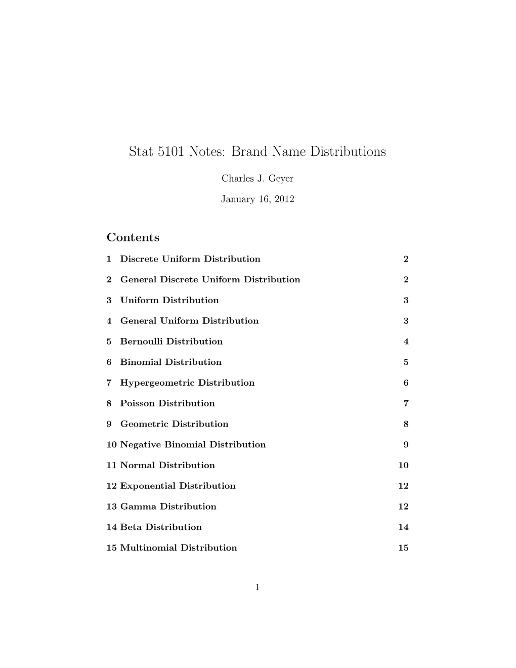 Stat 5101 Notes: Brand Name Distributions