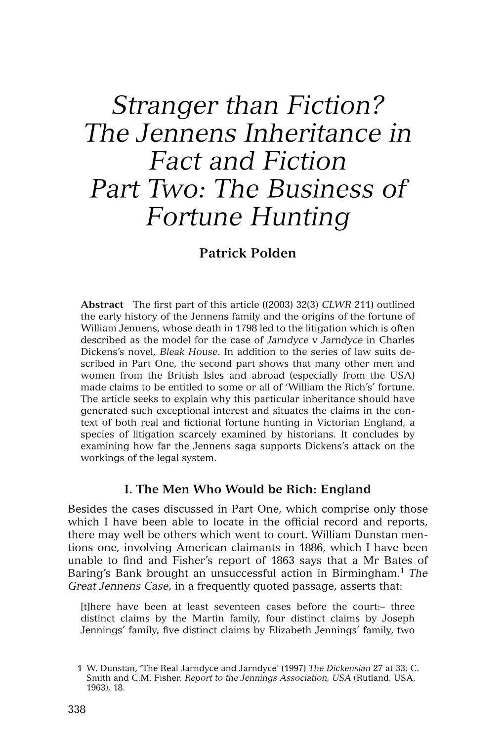 Stranger Than Fiction? the Jennens Inheritance in Fact and Fiction Part Two: the Business of Fortune Hunting