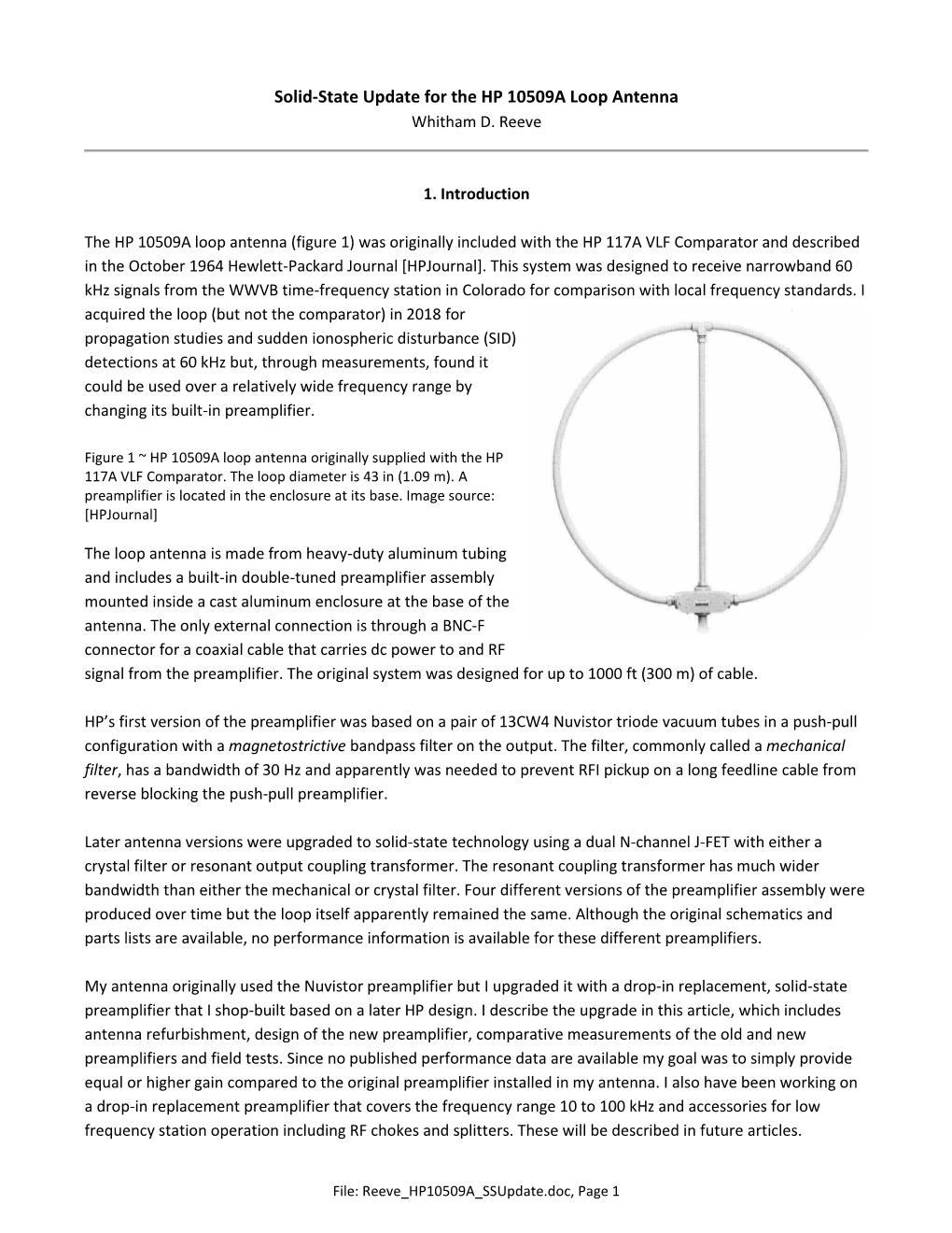 Solid-State Update for the HP 10509A Loop Antenna Whitham D