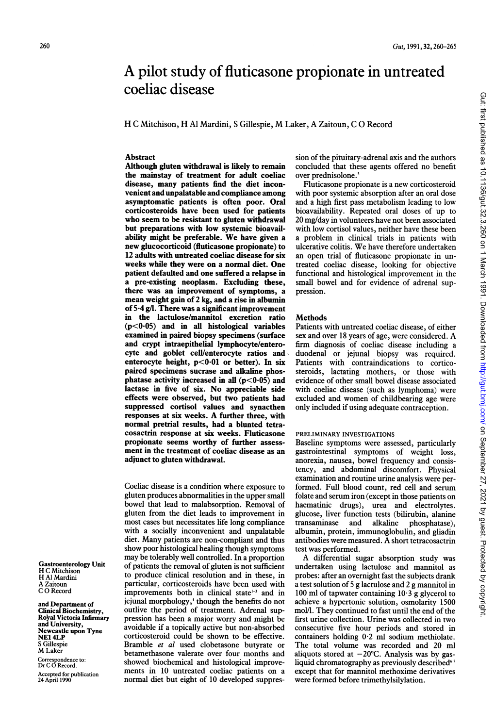 A Pilot Study of Fluticasone Propionate in Untreated Coeliac Disease