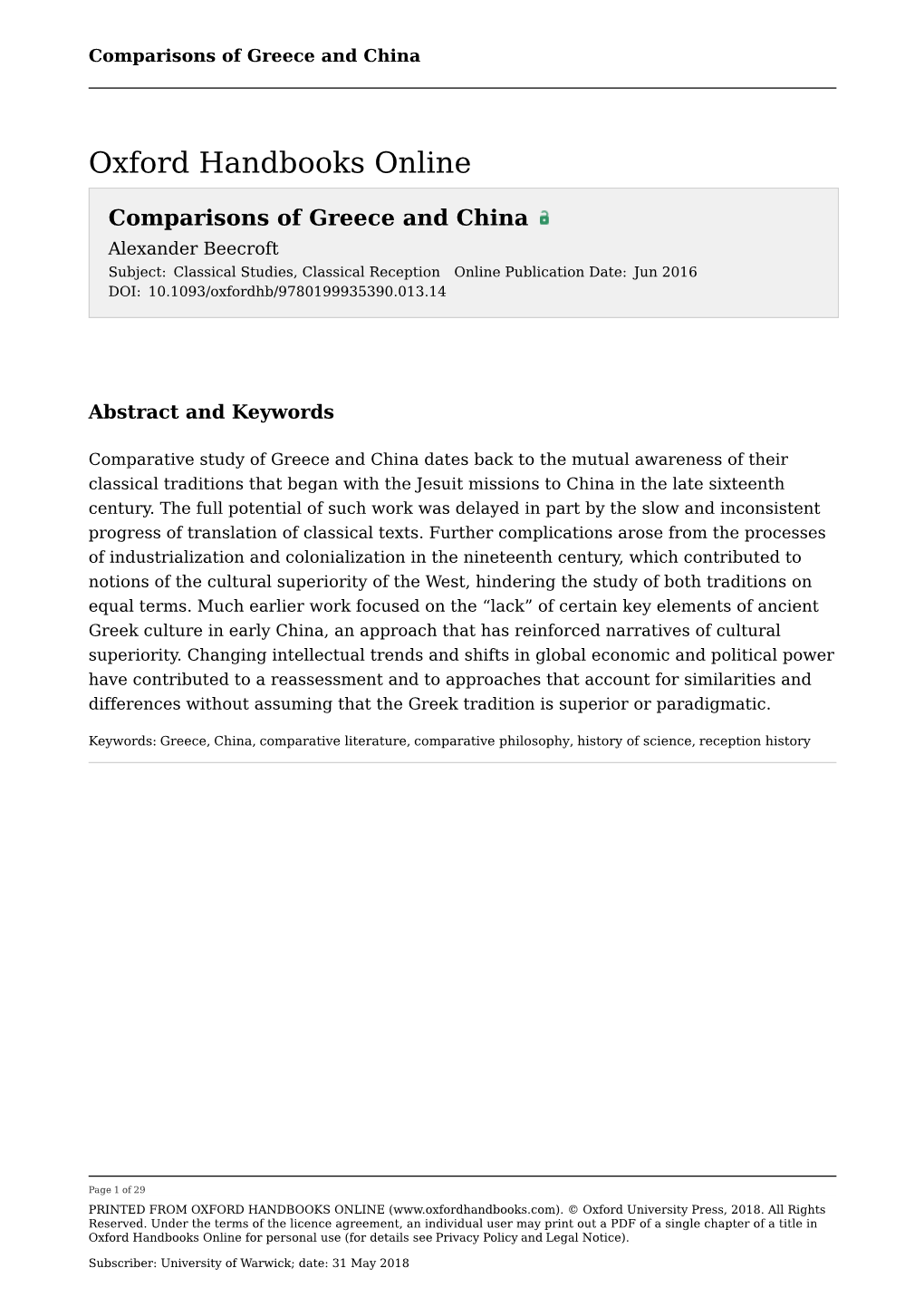 Comparisons of Greece and China