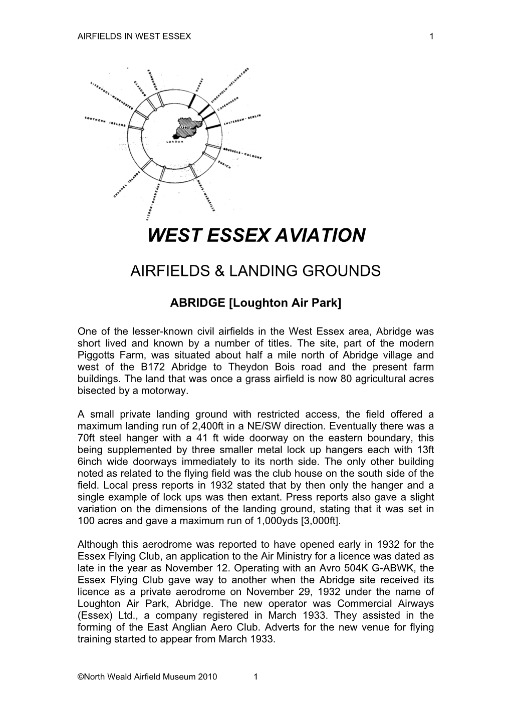 West Essex Aviation, Airfields and Landing Grounds