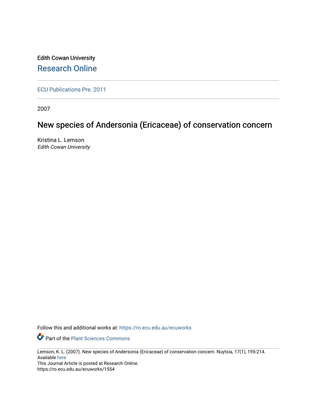 New Species of Andersonia (Ericaceae) of Conservation Concern