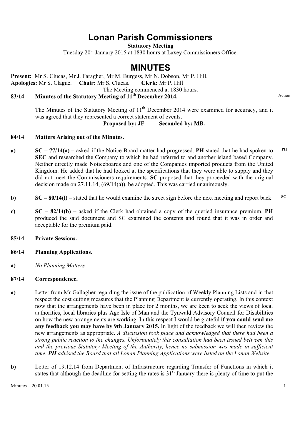 Lonan Parish Commissioners MINUTES