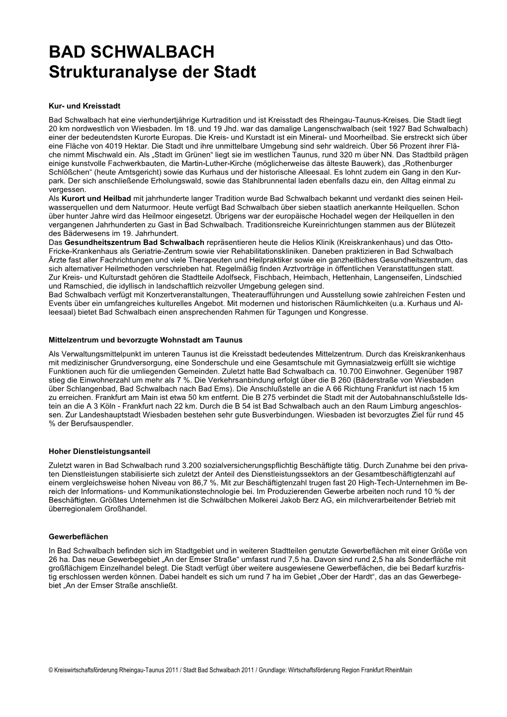 BAD SCHWALBACH Strukturanalyse Der Stadt