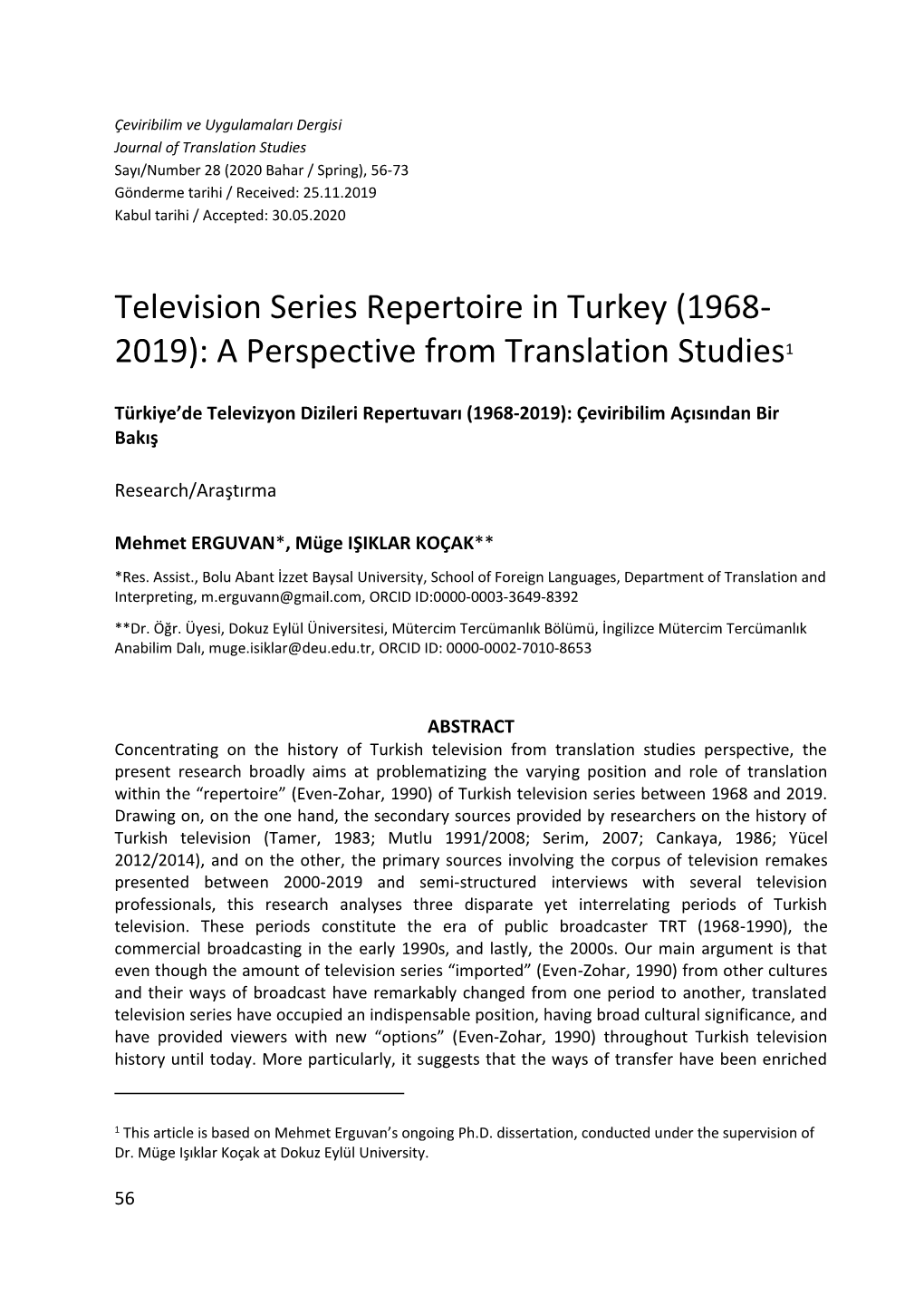 Television Series Repertoire in Turkey (1968- 2019): a Perspective from Translation Studies1