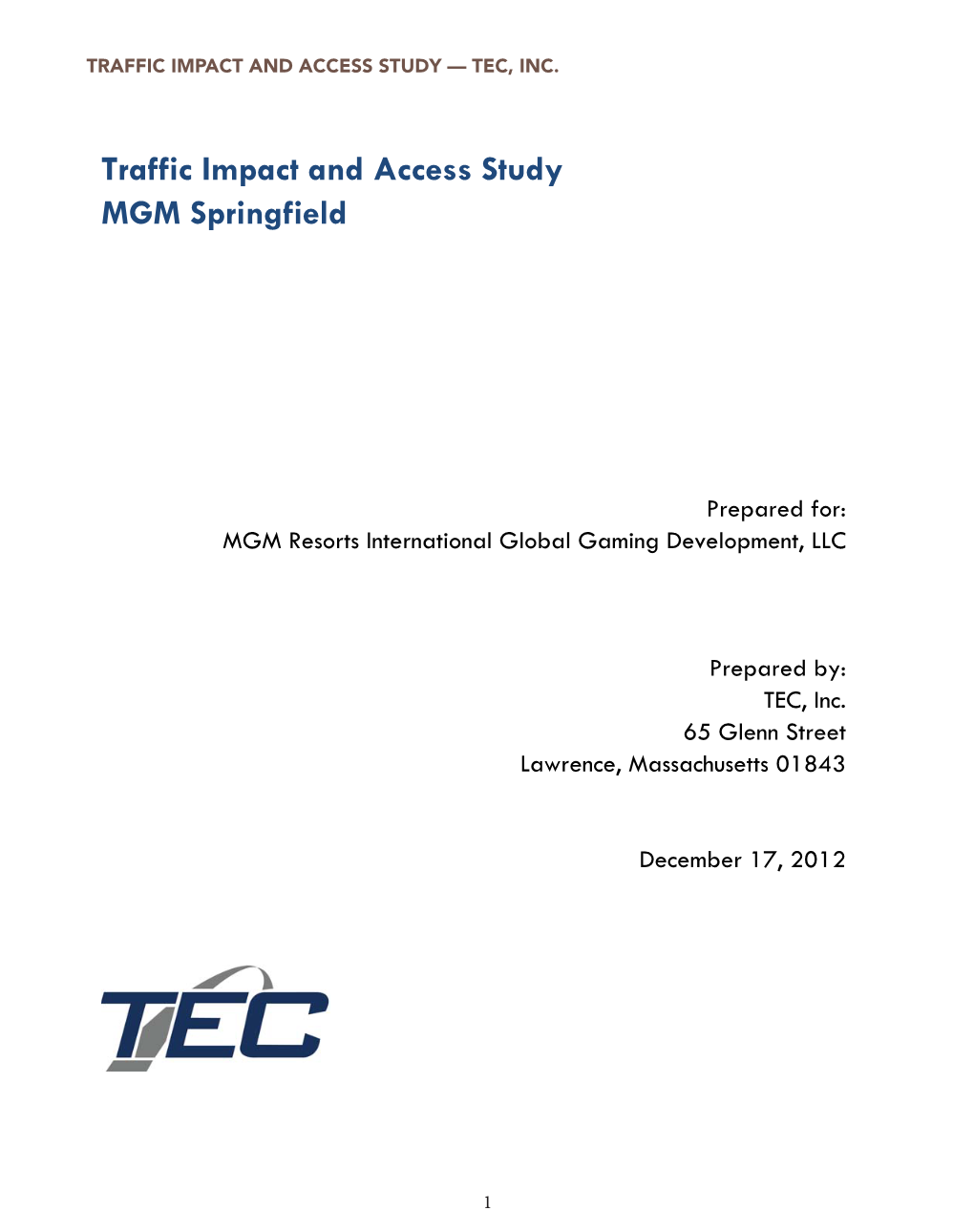 Traffic Impact and Access Study MGM Springfield