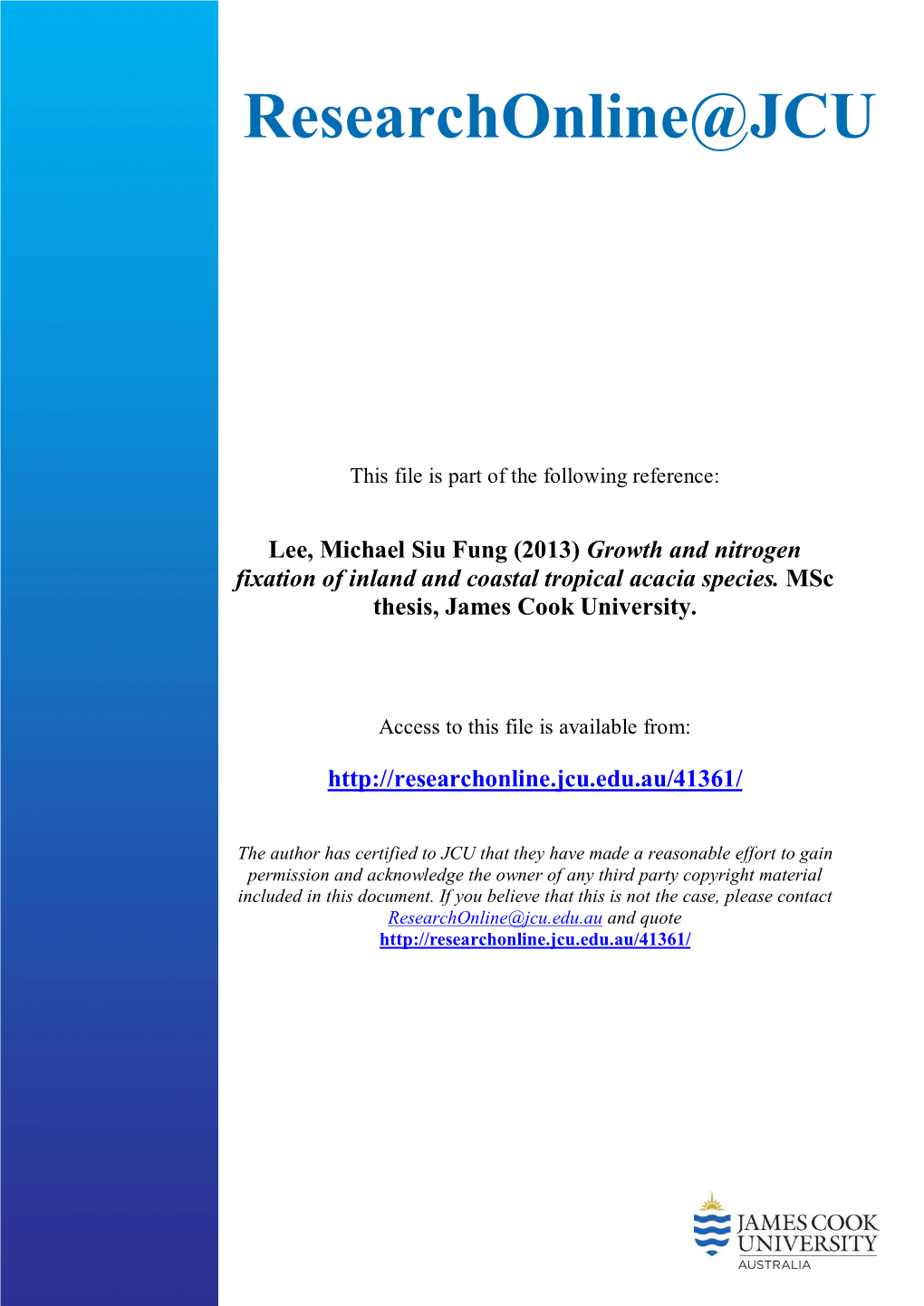 Growth and Nitrogen Fixation of Inland and Coastal Tropical Acacia Species