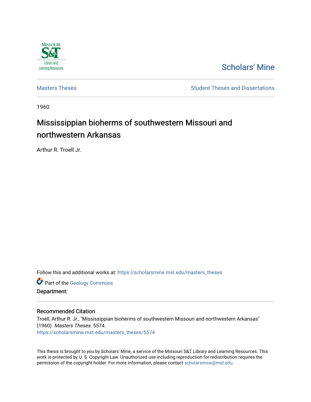 Mississippian Bioherms of Southwestern Missouri and Northwestern Arkansas