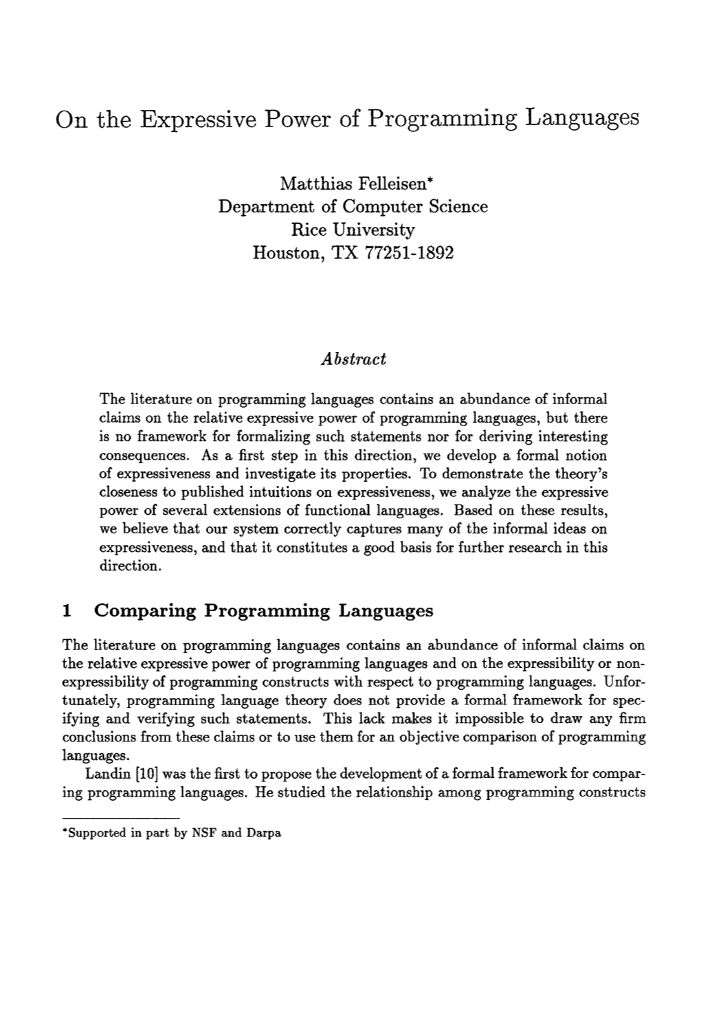 On the Expressive Power of Programming Languages