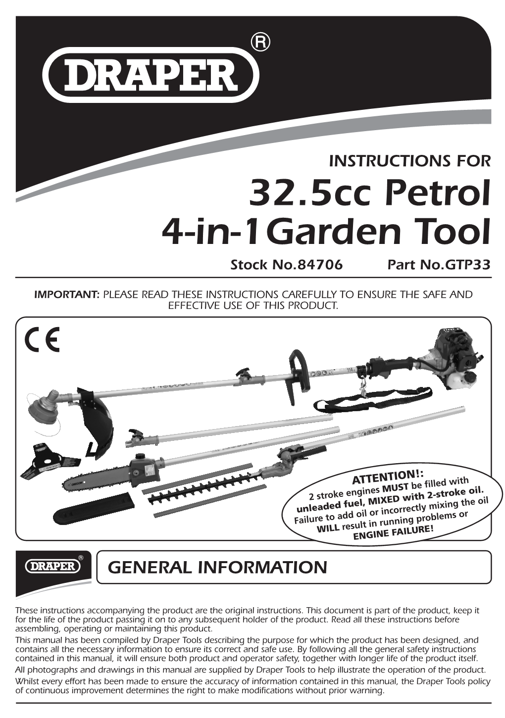 32.5Cc Petrol 4-In-1Garden Tool Stock No.84706 Part No.GTP33