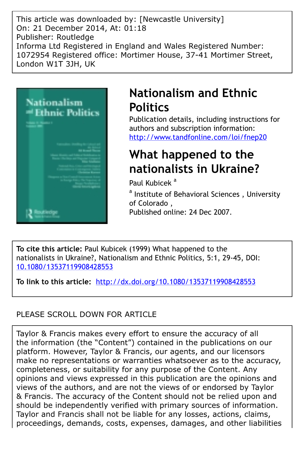 Nationalism and Ethnic Politics What Happened to the Nationalists In