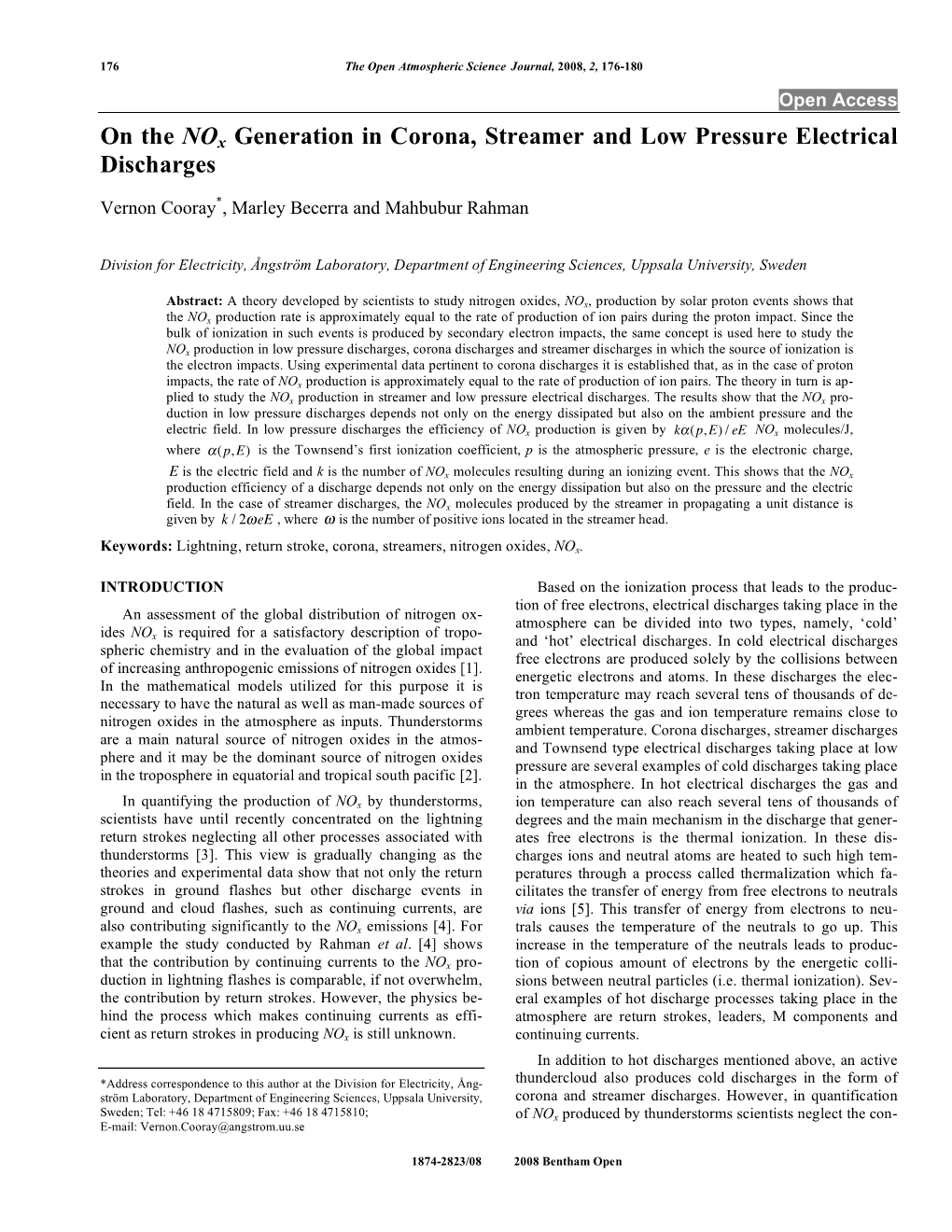 On the Nox Generation in Corona, Streamer and Low Pressure Electrical Discharges