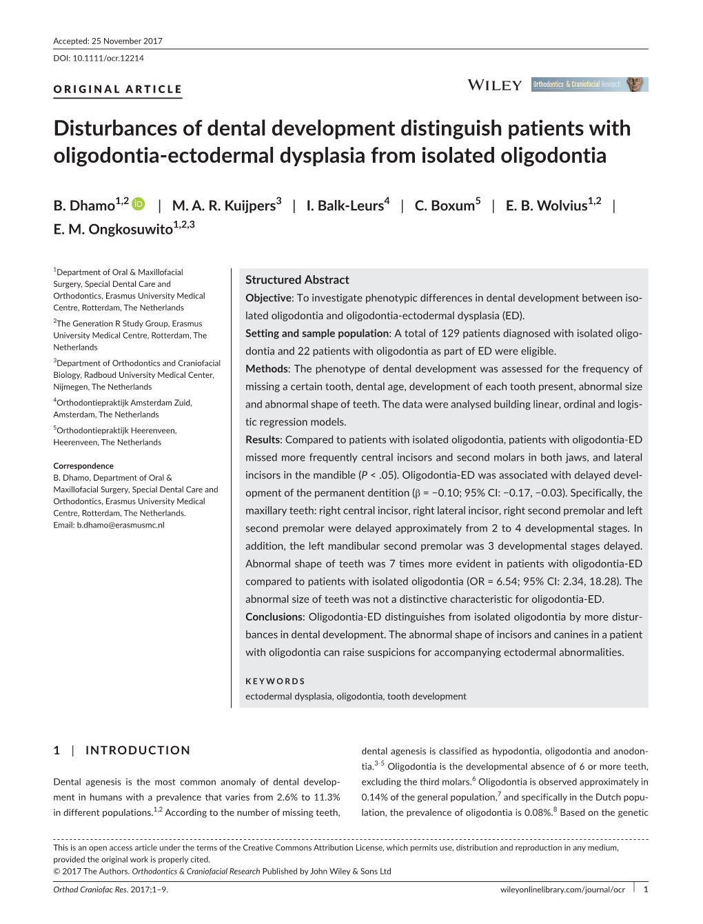 Ectodermal Dysplasia from Isolated Oligodontia