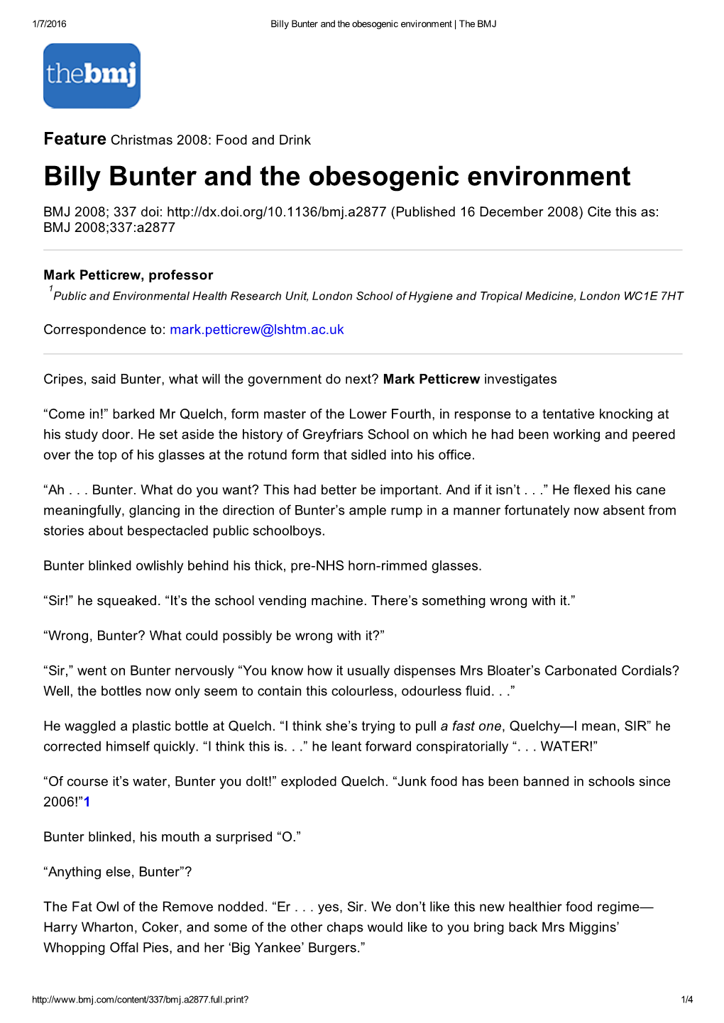 Billy Bunter and the Obesogenic Environment | the BMJ