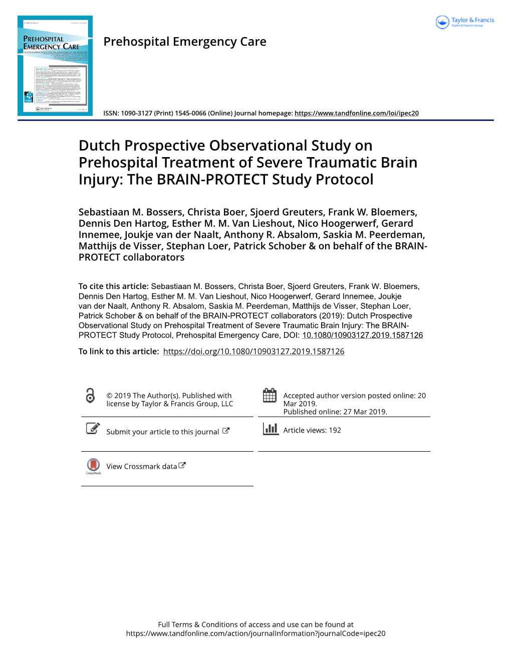 Dutch Prospective Observational Study on Prehospital Treatment of Severe Traumatic Brain Injury: the BRAIN-PROTECT Study Protocol