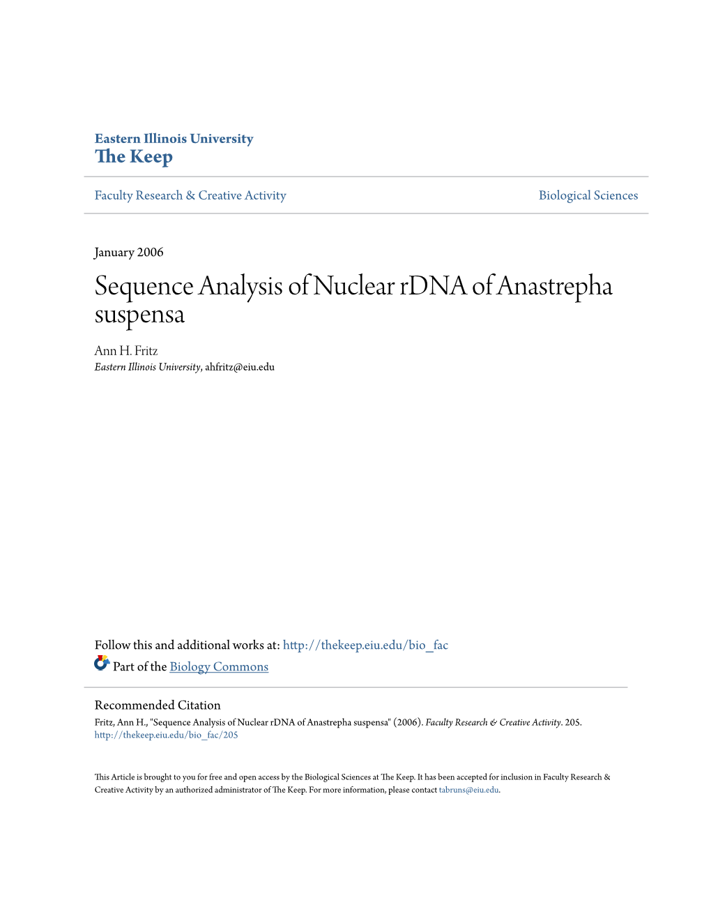 Sequence Analysis of Nuclear Rdna of Anastrepha Suspensa Ann H