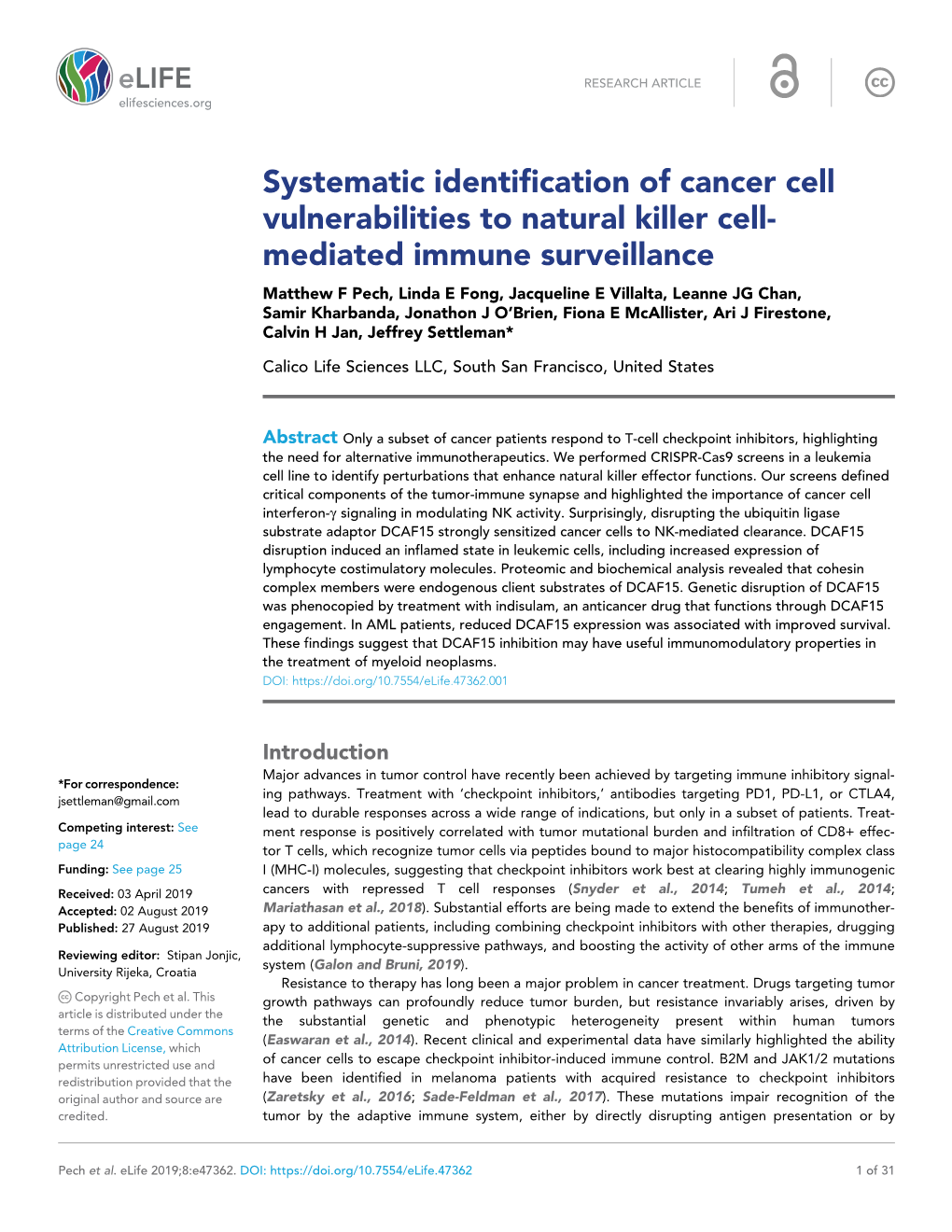 Systematic Identification of Cancer Cell Vulnerabilities to Natural Killer Cell