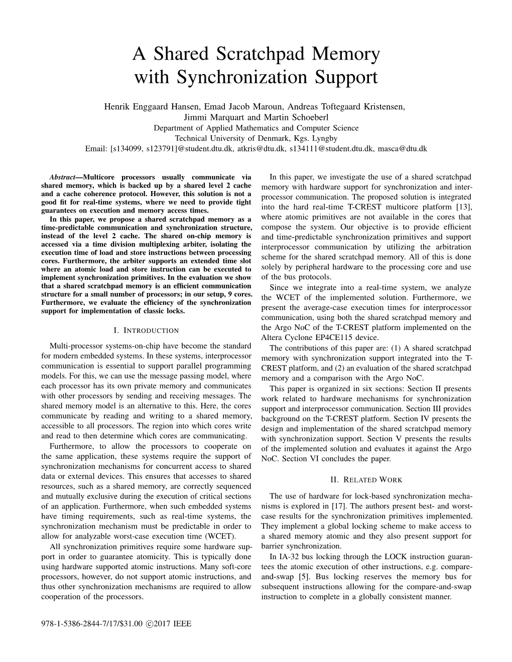 A Shared Scratchpad Memory with Synchronization Support