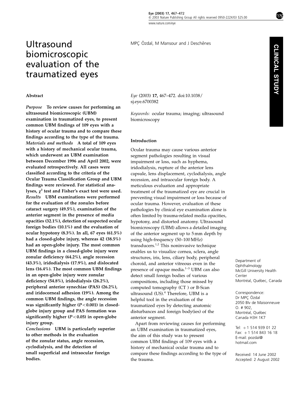 Ultrasound Biomicroscopic Evaluation of the Traumatized Eyes