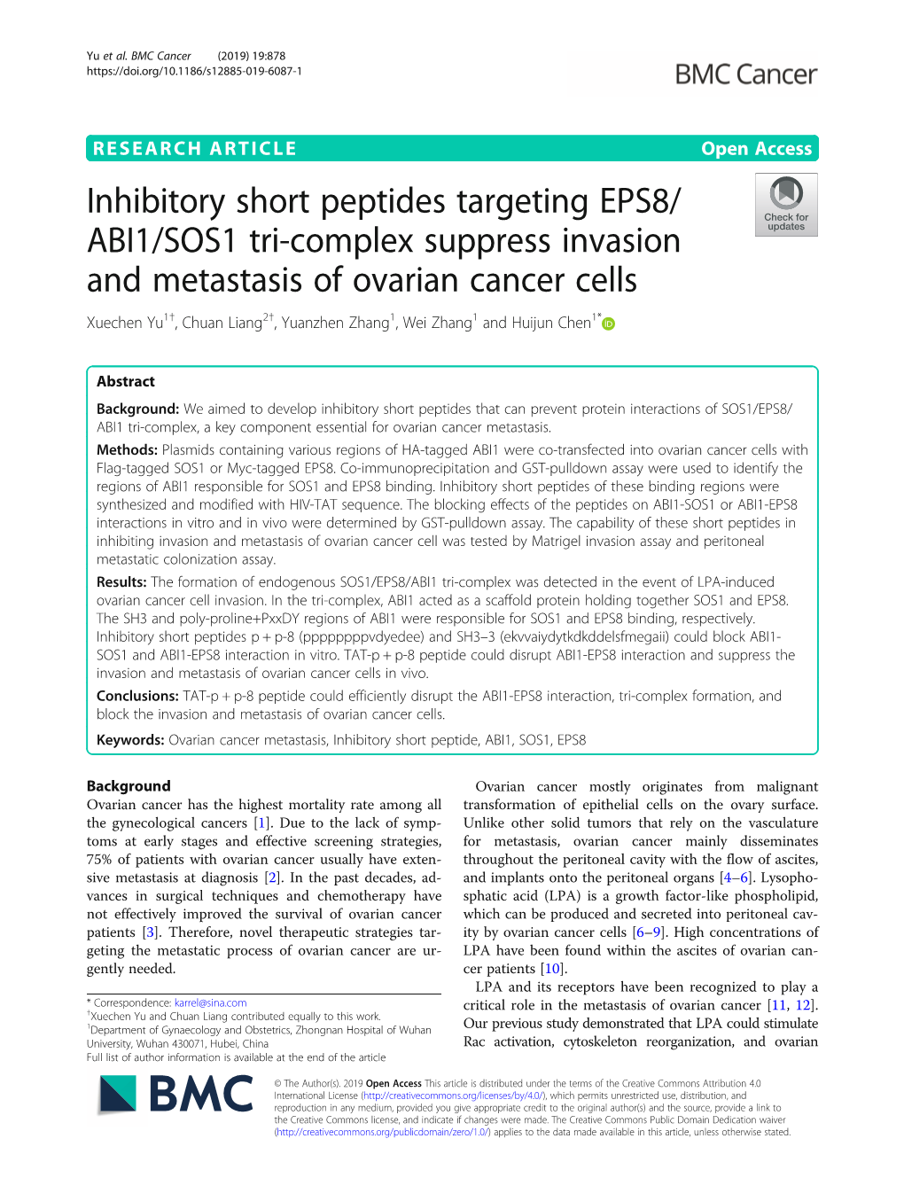 Inhibitory Short Peptides Targeting EPS8/ABI1/SOS1 Tri-Complex