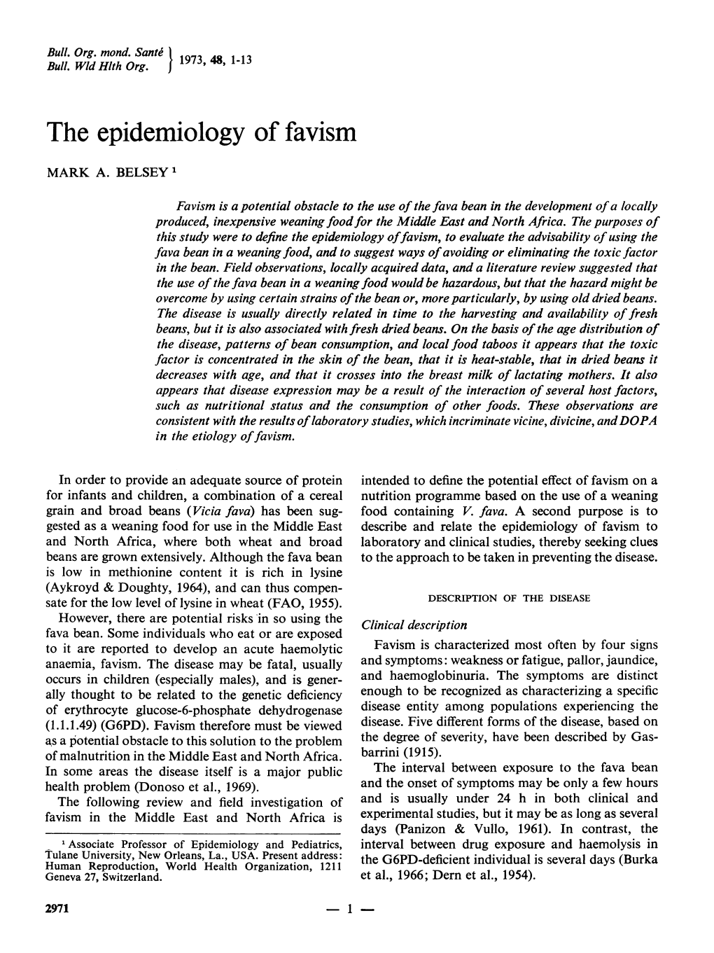 The Epidemiology of Favism