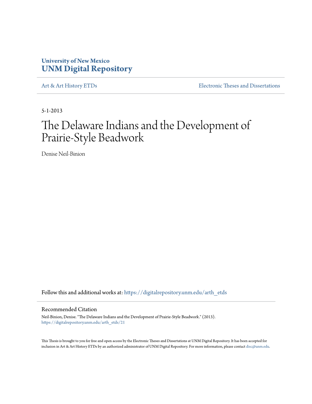 The Delaware Indians and the Development of Prairie-Style