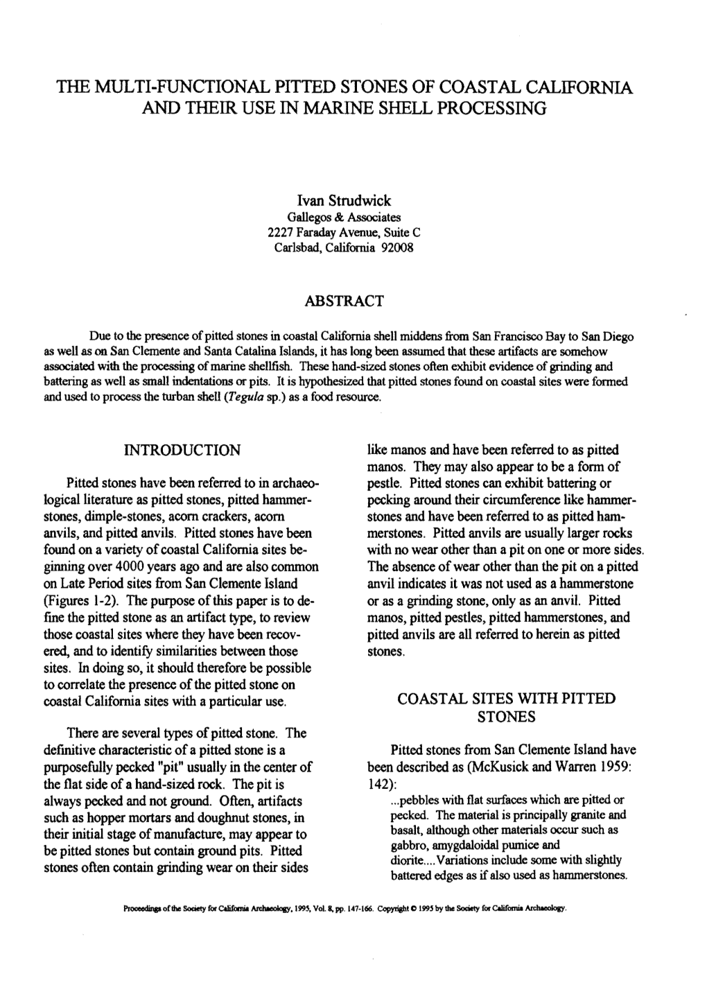 The Multi·Functional Pitted Stones of Coastal California and Their Use in Marine Shell Processing