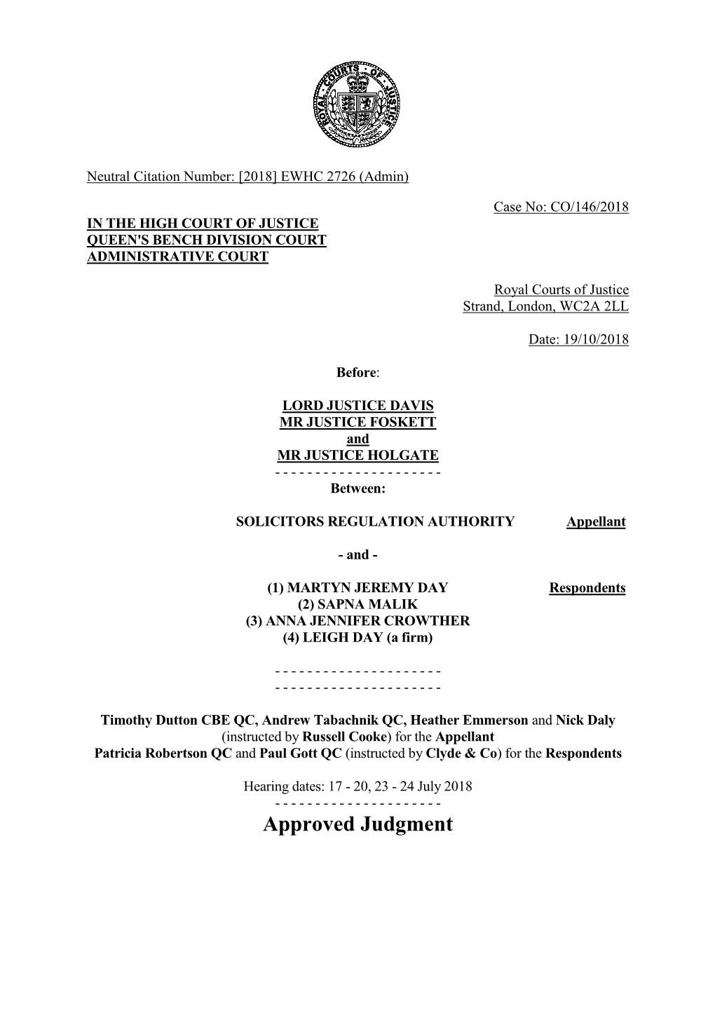 High Court Judgment Template