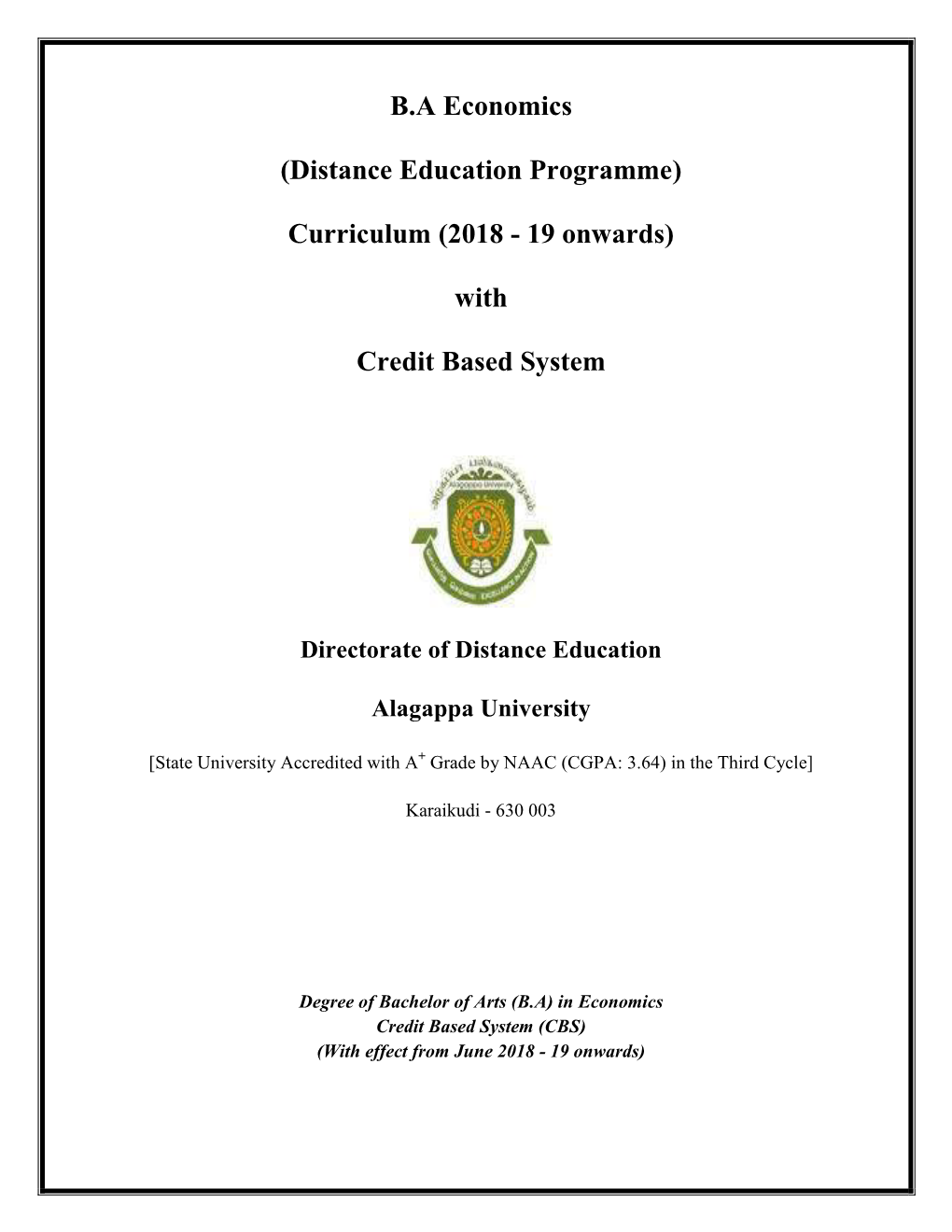 BA Economics (Distance Education Programme) Curriculum