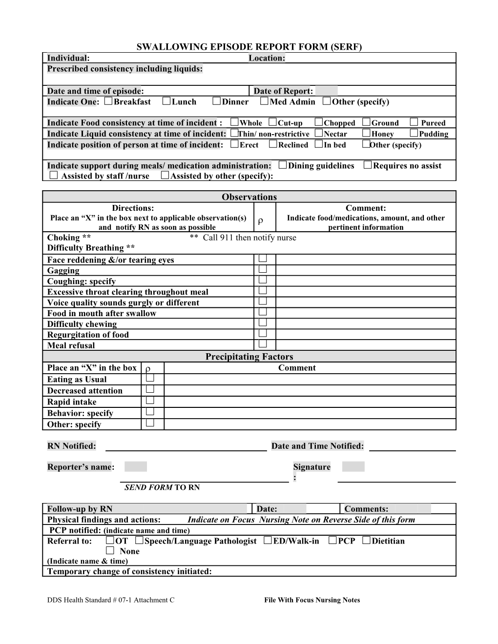 Swallowing Episode Report Form (Serf)