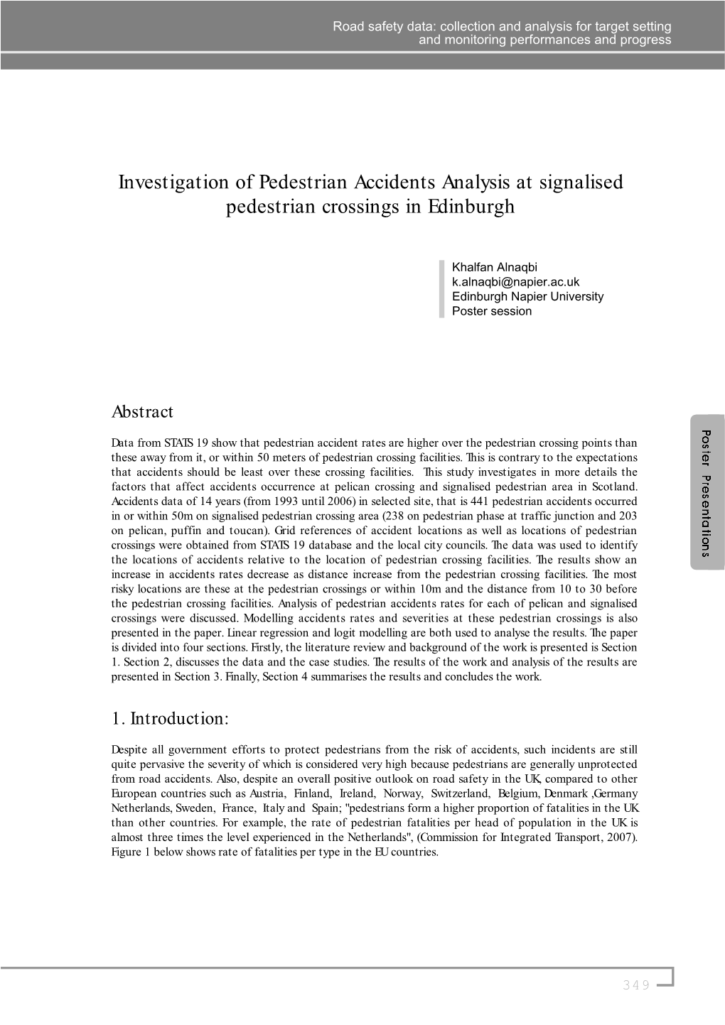 Investigation of Pedestrian Accidents Analysis at Signalised Pedestrian Crossings in Edinburgh