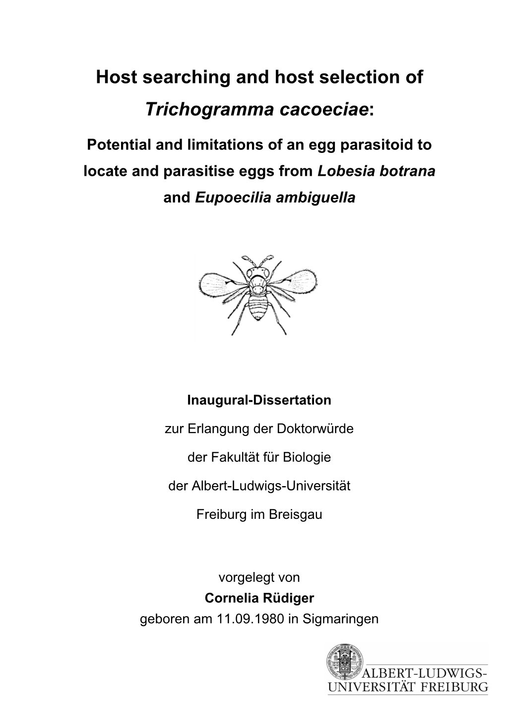 Host Searching and Host Selection of Trichogramma Cacoeciae