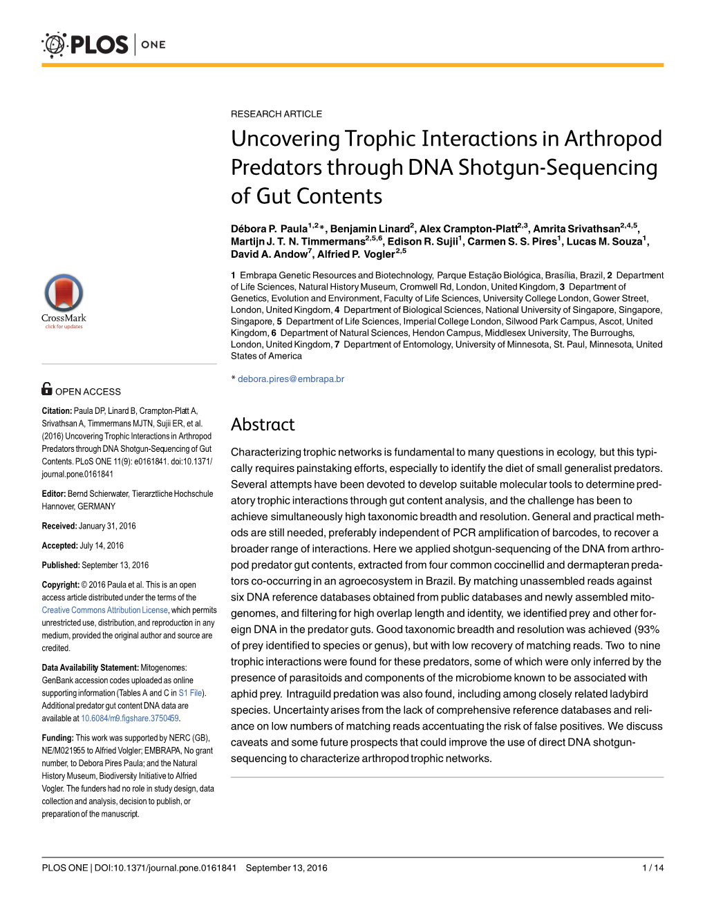 Uncovering Trophic Interactions in Arthropod Predators Through DNA Shotgun-Sequencing of Gut Contents