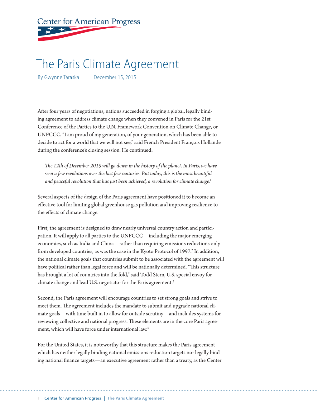 The Paris Climate Agreement by Gwynne Taraska December 15, 2015