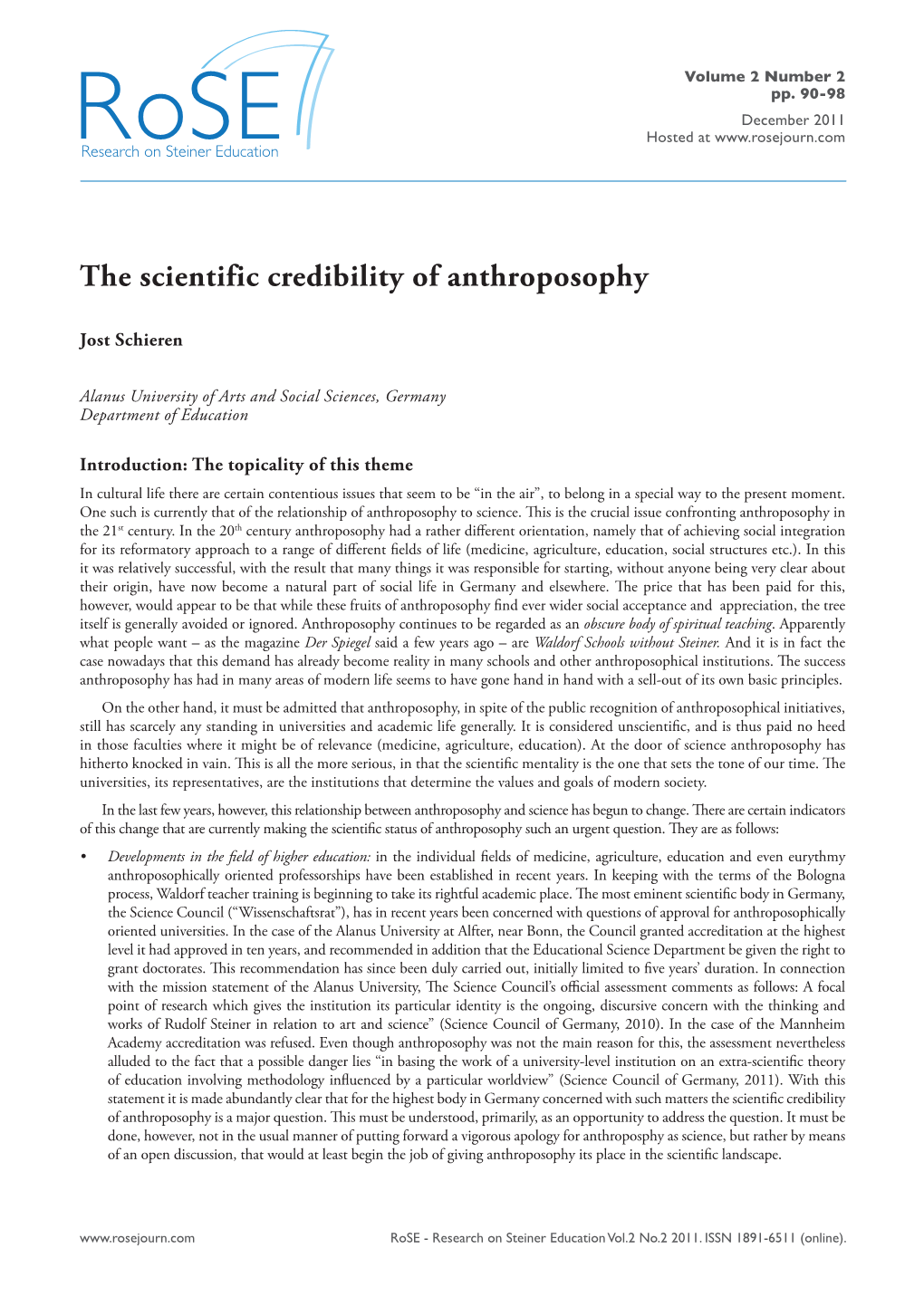 The Scientific Credibility of Anthroposophy