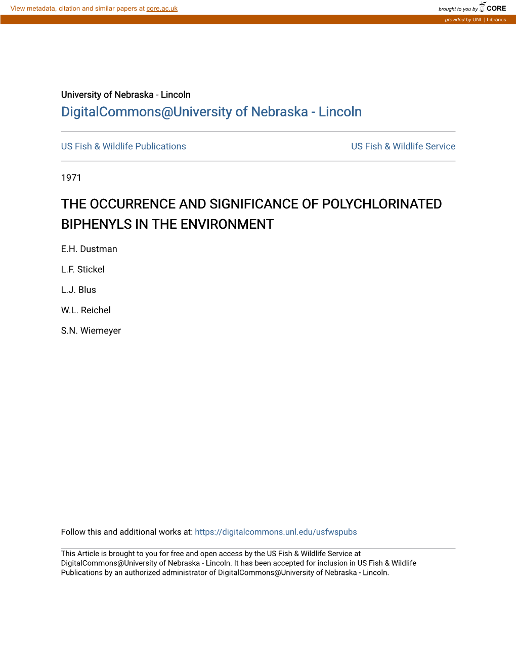 The Occurrence and Significance of Polychlorinated Biphenyls in the Environment