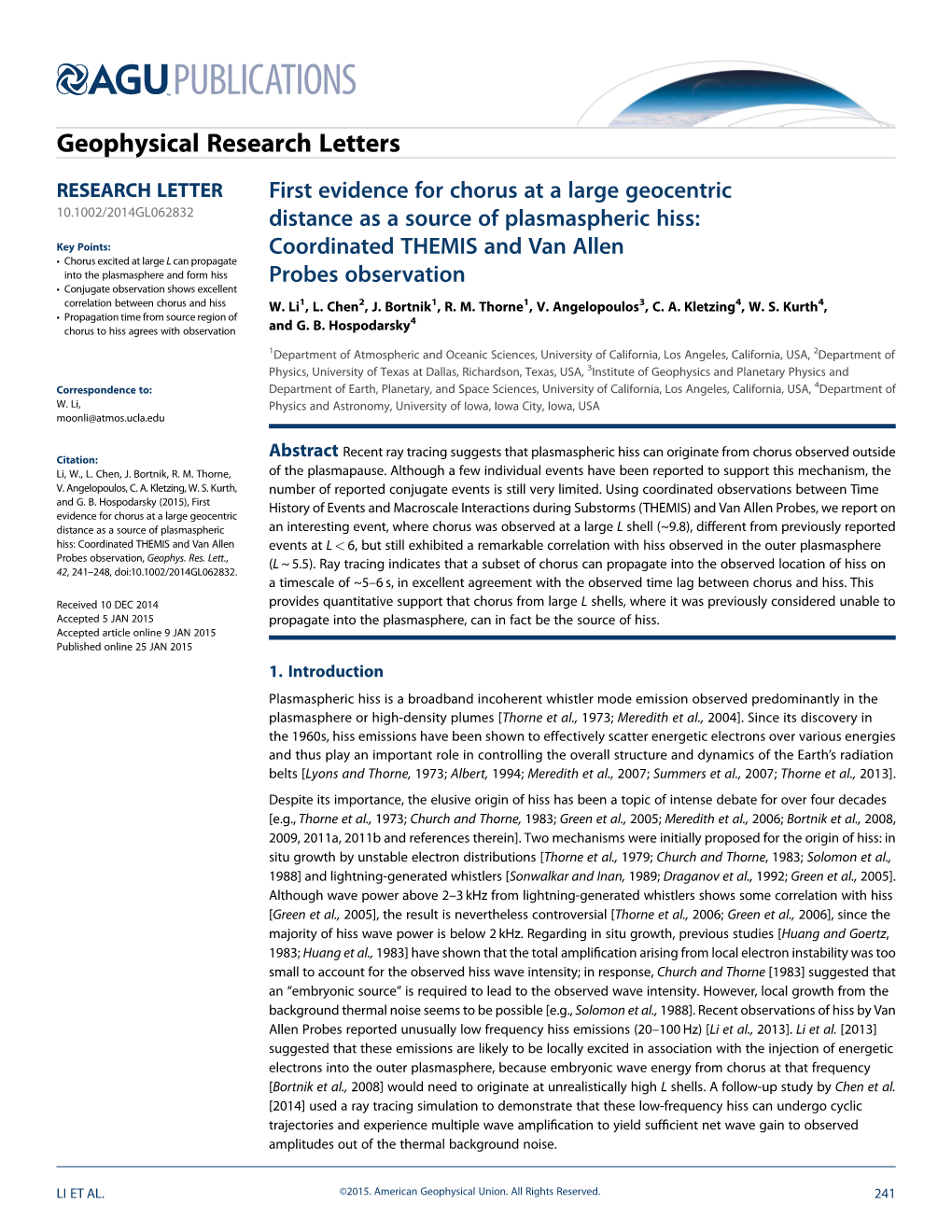 First Evidence for Chorus at a Large Geocentric Distance As a Source of Plasmaspheric Hiss