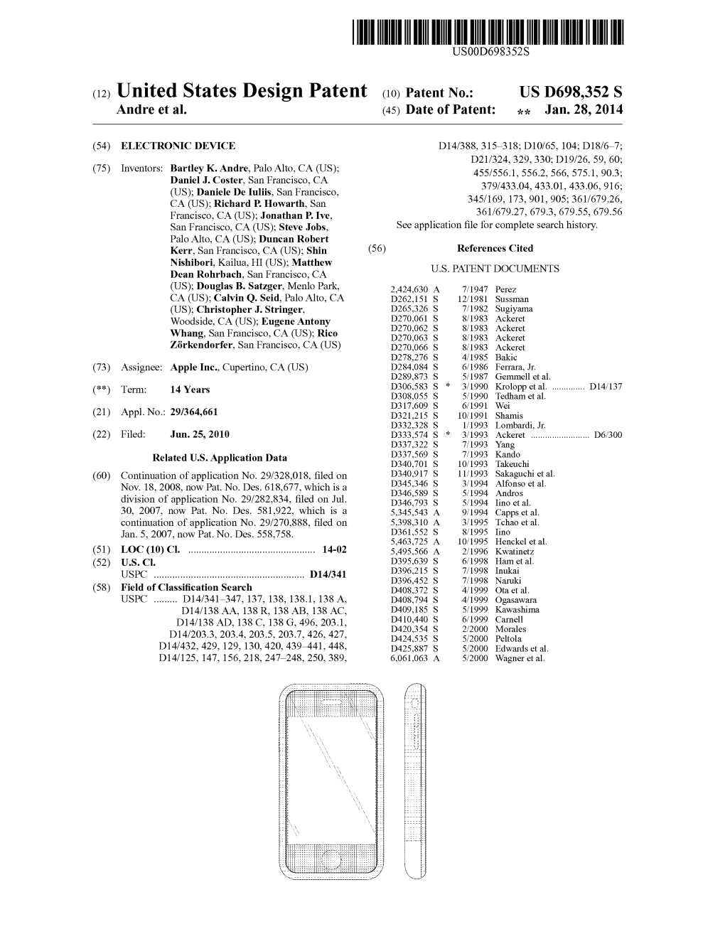 (12) United States Design Patent (10) Patent No.: US D698,352 S Andre Et Al