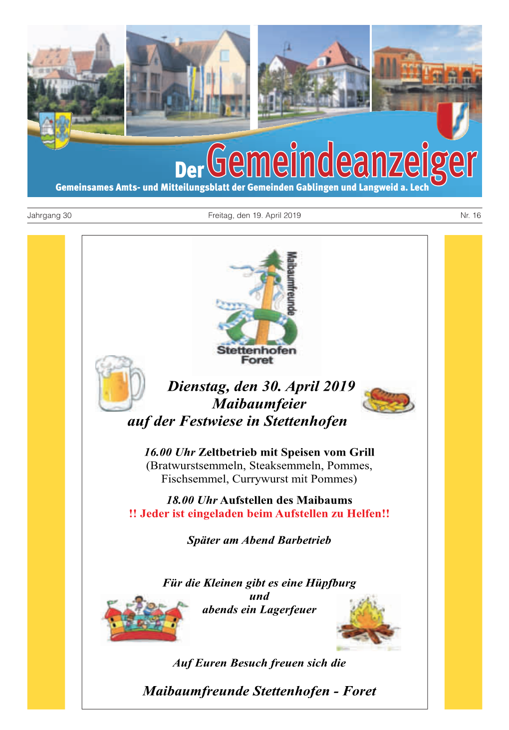 Dienstag, Den 30. April 2019 Maibaumfeier Auf Der Festwiese in Stettenhofen