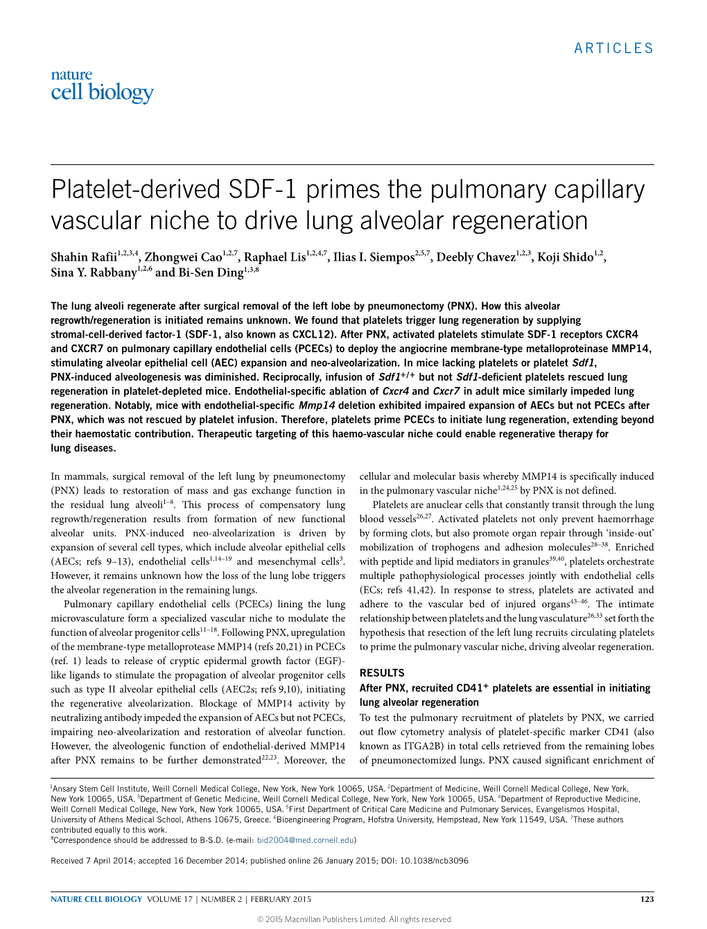 Platelet-Derived SDF-1 Primes the Pulmonary Capillary Vascular Niche to Drive Lung Alveolar Regeneration