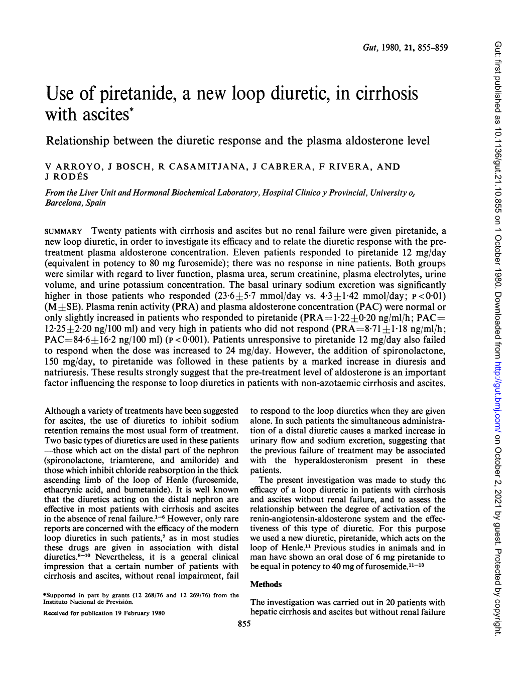 Use of Piretanide, a New Loop Diuretic, in Cirrhosis with Ascites* Relationship Between the Diuretic Response and the Plasma Aldosterone Level