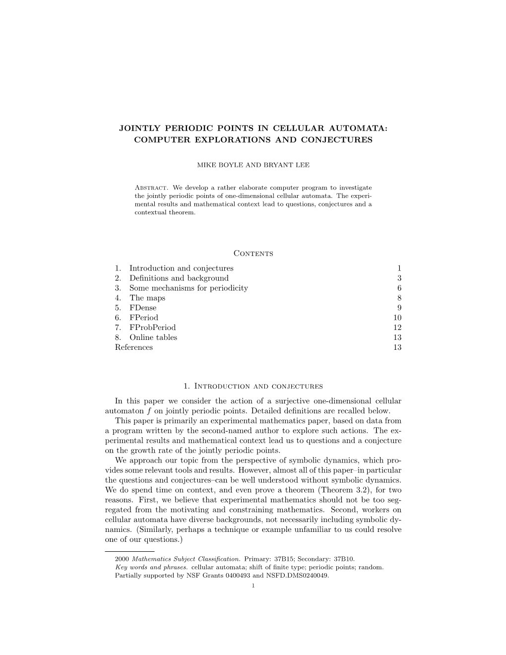 Jointly Periodic Points in Cellular Automata: Computer Explorations and Conjectures