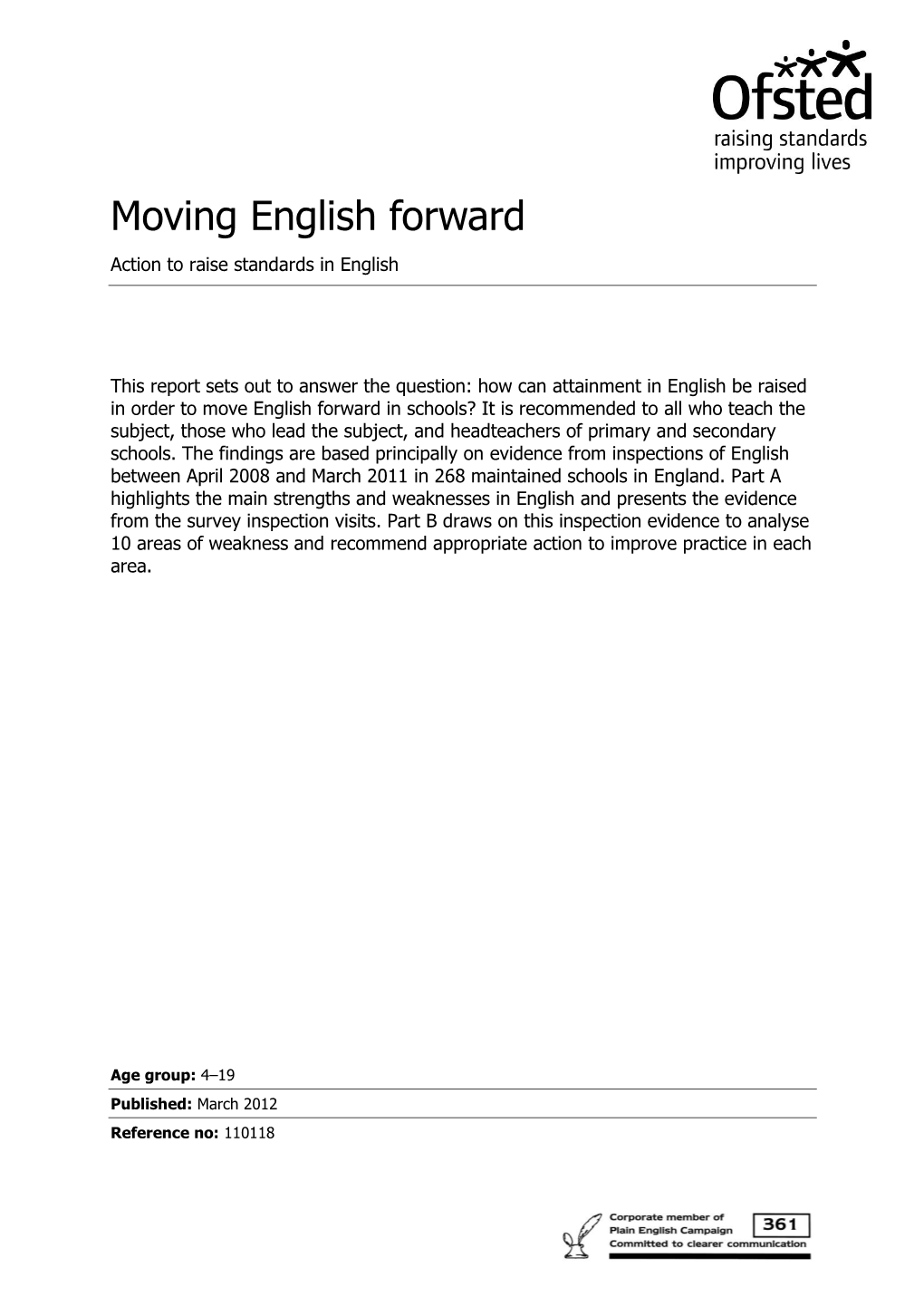 Moving English Forward Action to Raise Standards in English