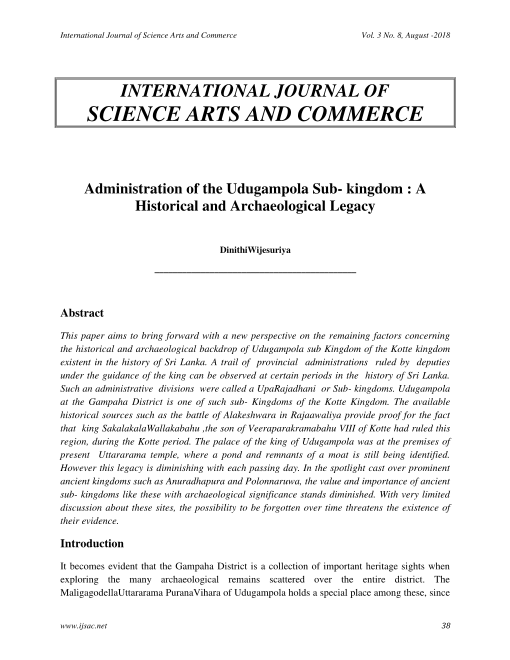 International Journal of Science Arts and Commerce Vol
