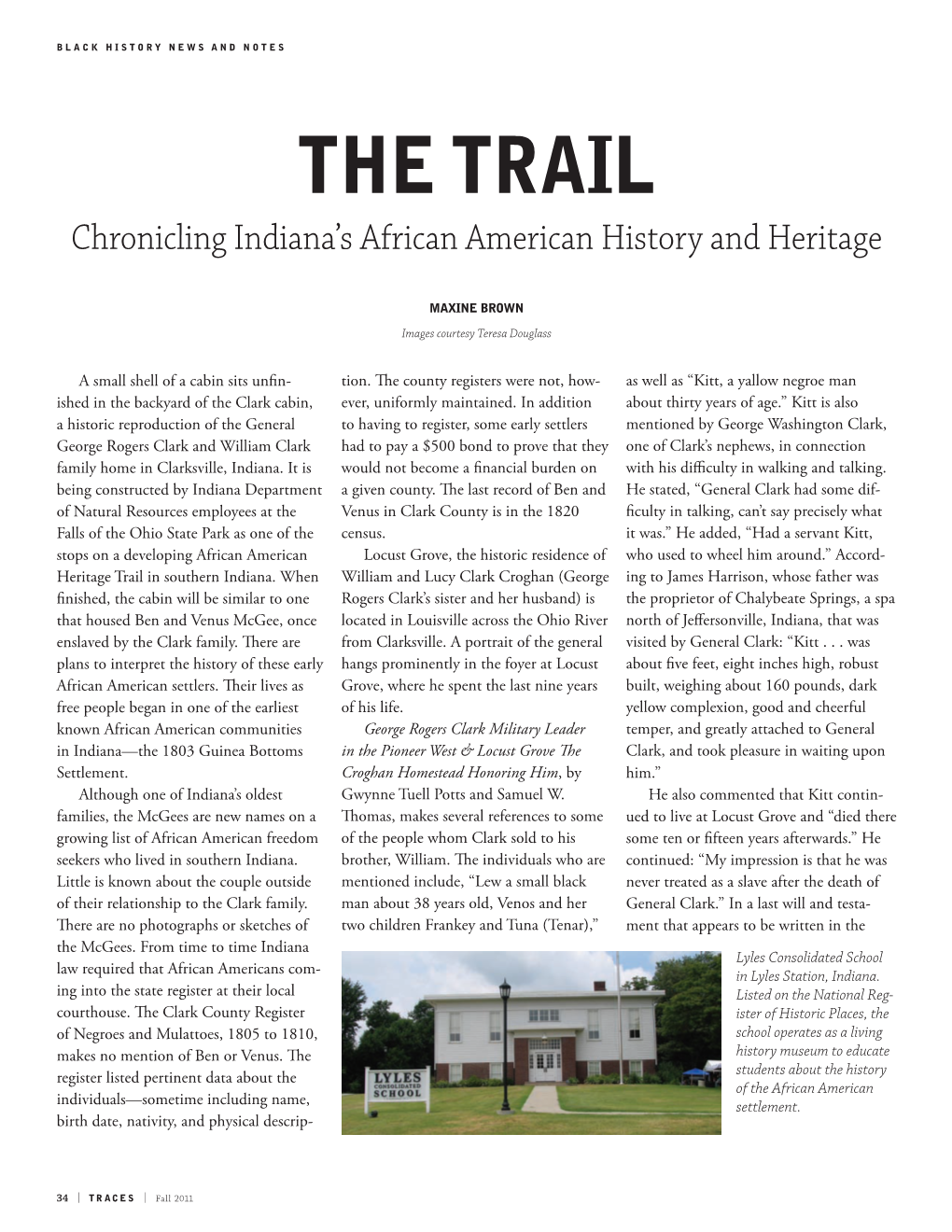 THE TRAIL Chronicling Indiana’S African American History and Heritage